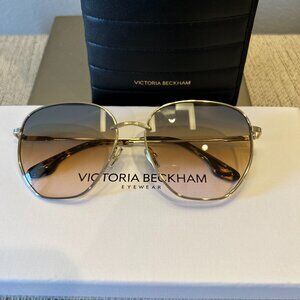 Victoria Beckham Geometric Square Metal Sunglasses Gold w Green/Honey/Rose Lens